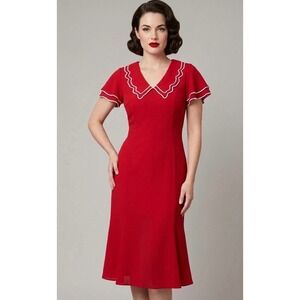 Melissa Collection Dress Womens 10 Red Vintage Scalloped Collar Flutter Sleeve